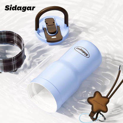 25oz Insulated Tumbler Ceramic Stainless Steel Water Bottle, Blue | Ceramic Lined Water Bottle With Lid and Straw, Leak Proof for Hot and Cold, Portable Travel Coffee Cup for Women