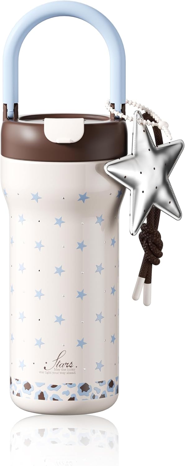 25oz Insulated Tumbler Ceramic Stainless Steel Water Bottle, Blue | Ceramic Lined Water Bottle With Lid and Straw, Leak Proof for Hot and Cold, Portable Travel Coffee Cup for Women