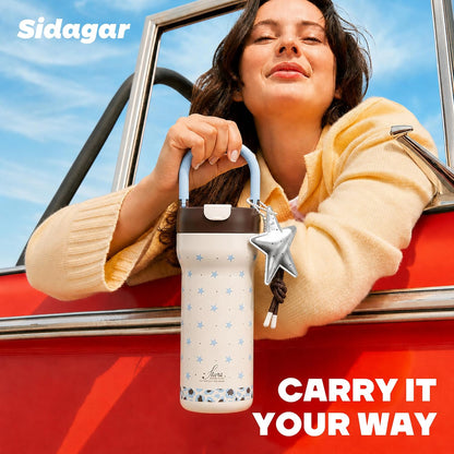 25oz Insulated Tumbler Ceramic Stainless Steel Water Bottle, Blue | Ceramic Lined Water Bottle With Lid and Straw, Leak Proof for Hot and Cold, Portable Travel Coffee Cup for Women