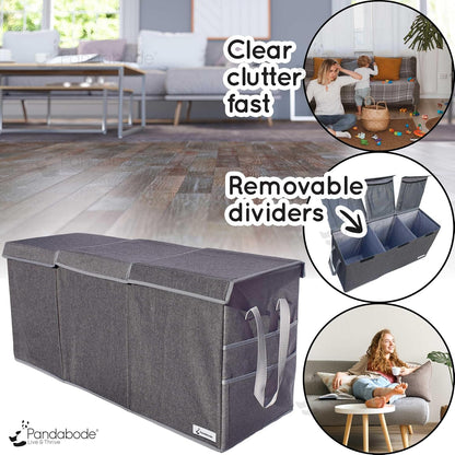 Extra Large Toy Box - Big Sturdy Collapsible Chest - Toy Storage Organizer with Pockets - for Living Room or Kids bedroom- 36 x 16 x 12 in - Grey