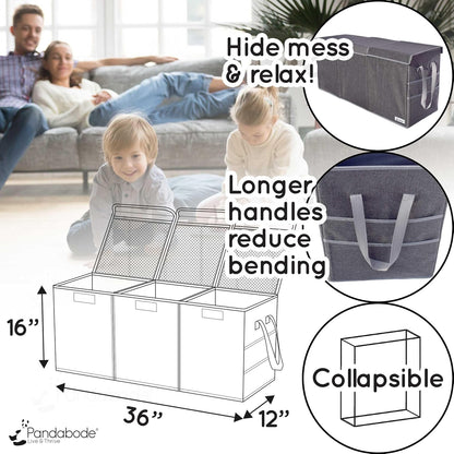 Extra Large Toy Box - Big Sturdy Collapsible Chest - Toy Storage Organizer with Pockets - for Living Room or Kids bedroom- 36 x 16 x 12 in - Grey