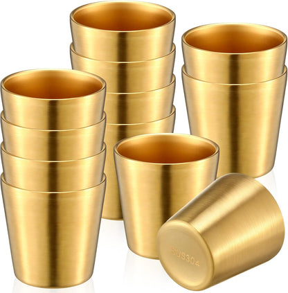 12 Pieces Stainless Steel Cups Double Wall Tumbler Glasses Stackable Metal Drinking Cups Insulated Drinking Glasses Reusable Camping Mugs for Home Camping RV BBQ Office Party(Silver,8.8 oz)