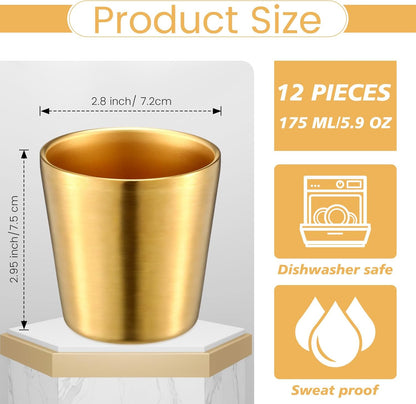 12 Pieces Stainless Steel Cups Double Wall Tumbler Glasses Stackable Metal Drinking Cups Insulated Drinking Glasses Reusable Camping Mugs for Home Camping RV BBQ Office Party(Silver,8.8 oz)