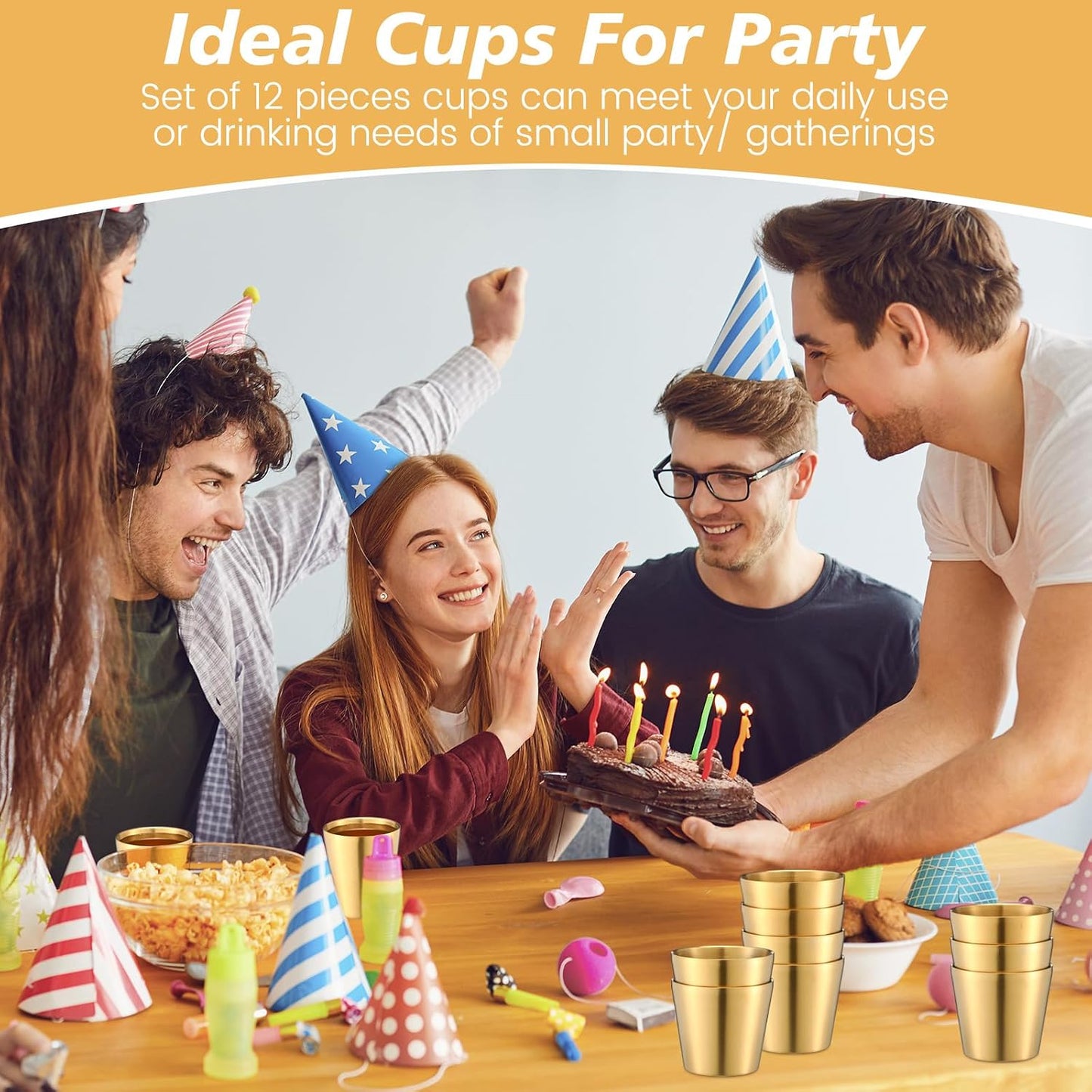 12 Pieces Stainless Steel Cups Double Wall Tumbler Glasses Stackable Metal Drinking Cups Insulated Drinking Glasses Reusable Camping Mugs for Home Camping RV BBQ Office Party(Silver,8.8 oz)