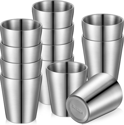 12 Pieces Stainless Steel Cups Double Wall Tumbler Glasses Stackable Metal Drinking Cups Insulated Drinking Glasses Reusable Camping Mugs for Home Camping RV BBQ Office Party(Silver,8.8 oz)