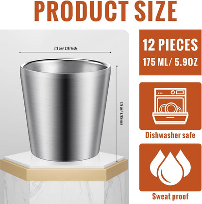 12 Pieces Stainless Steel Cups Double Wall Tumbler Glasses Stackable Metal Drinking Cups Insulated Drinking Glasses Reusable Camping Mugs for Home Camping RV BBQ Office Party(Silver,8.8 oz)