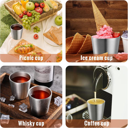12 Pieces Stainless Steel Cups Double Wall Tumbler Glasses Stackable Metal Drinking Cups Insulated Drinking Glasses Reusable Camping Mugs for Home Camping RV BBQ Office Party(Silver,8.8 oz)