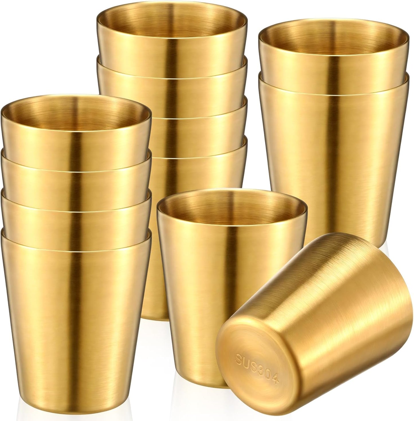 12 Pieces Stainless Steel Cups Double Wall Tumbler Glasses Stackable Metal Drinking Cups Insulated Drinking Glasses Reusable Camping Mugs for Home Camping RV BBQ Office Party(Silver,8.8 oz)