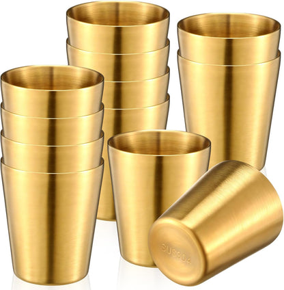 12 Pieces Stainless Steel Cups Double Wall Tumbler Glasses Stackable Metal Drinking Cups Insulated Drinking Glasses Reusable Camping Mugs for Home Camping RV BBQ Office Party(Silver,8.8 oz)