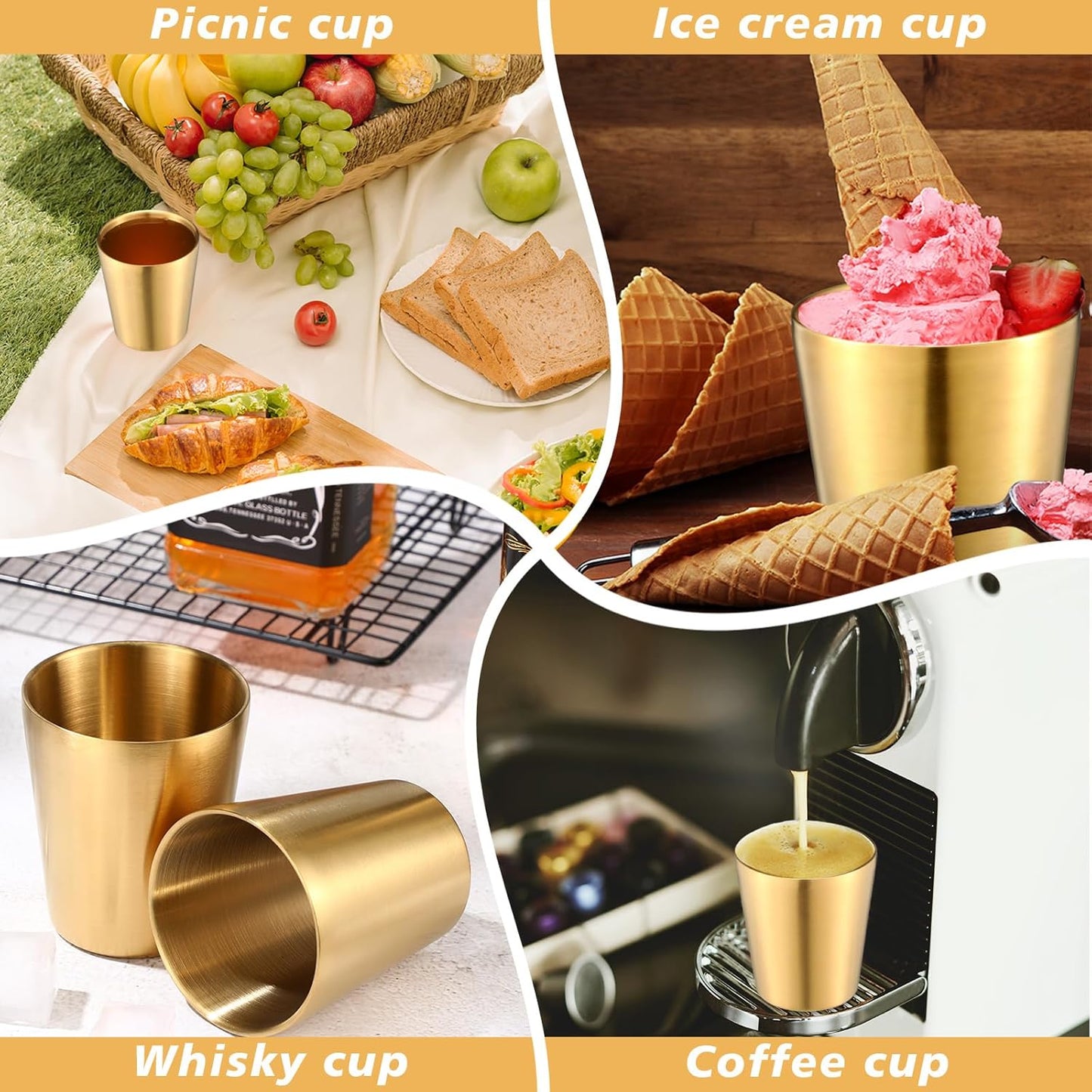 12 Pieces Stainless Steel Cups Double Wall Tumbler Glasses Stackable Metal Drinking Cups Insulated Drinking Glasses Reusable Camping Mugs for Home Camping RV BBQ Office Party(Silver,8.8 oz)