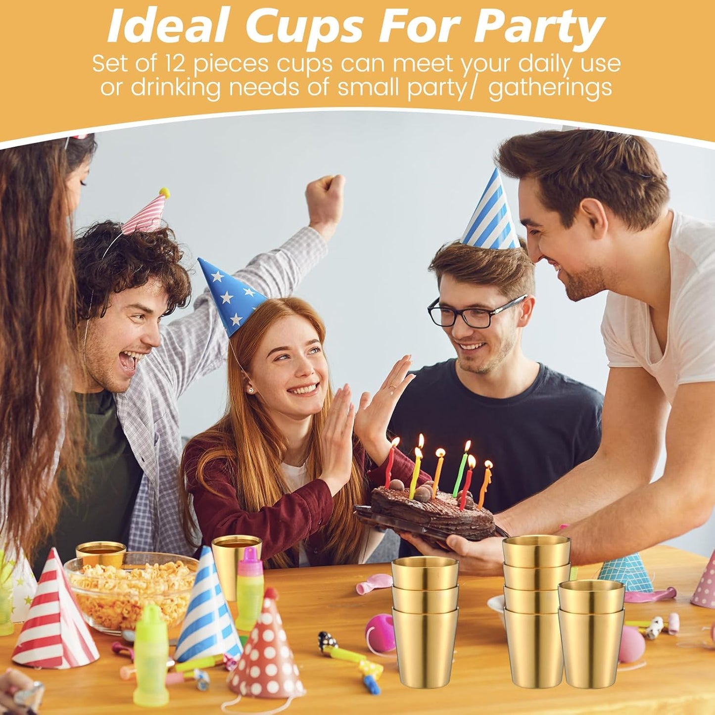 12 Pieces Stainless Steel Cups Double Wall Tumbler Glasses Stackable Metal Drinking Cups Insulated Drinking Glasses Reusable Camping Mugs for Home Camping RV BBQ Office Party(Silver,8.8 oz)
