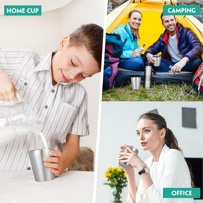 12 Pieces Stainless Steel Cups Double Wall Tumbler Glasses Stackable Metal Drinking Cups Insulated Drinking Glasses Reusable Camping Mugs for Home Camping RV BBQ Office Party(Silver,8.8 oz)