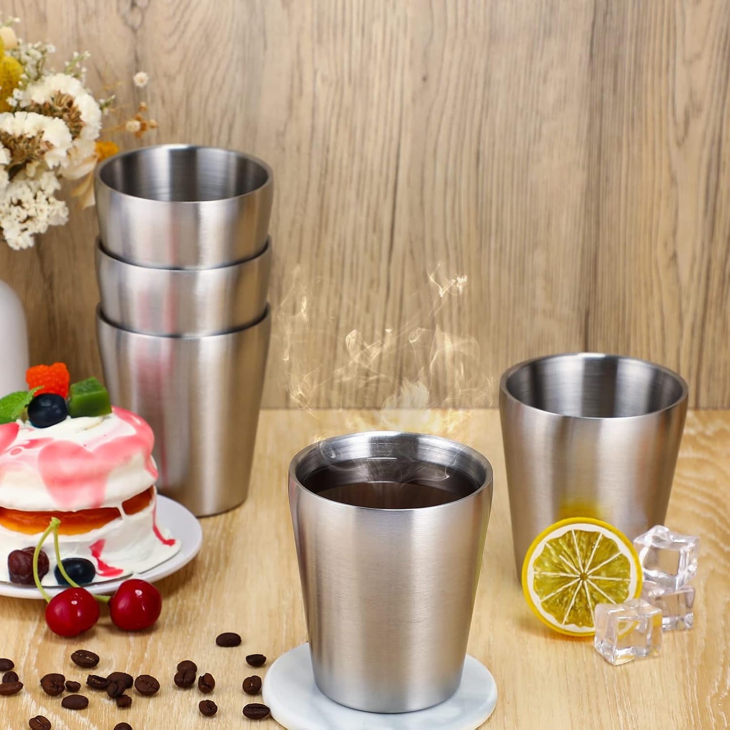 12 Pieces Stainless Steel Cups Double Wall Tumbler Glasses Stackable Metal Drinking Cups Insulated Drinking Glasses Reusable Camping Mugs for Home Camping RV BBQ Office Party(Silver,8.8 oz)