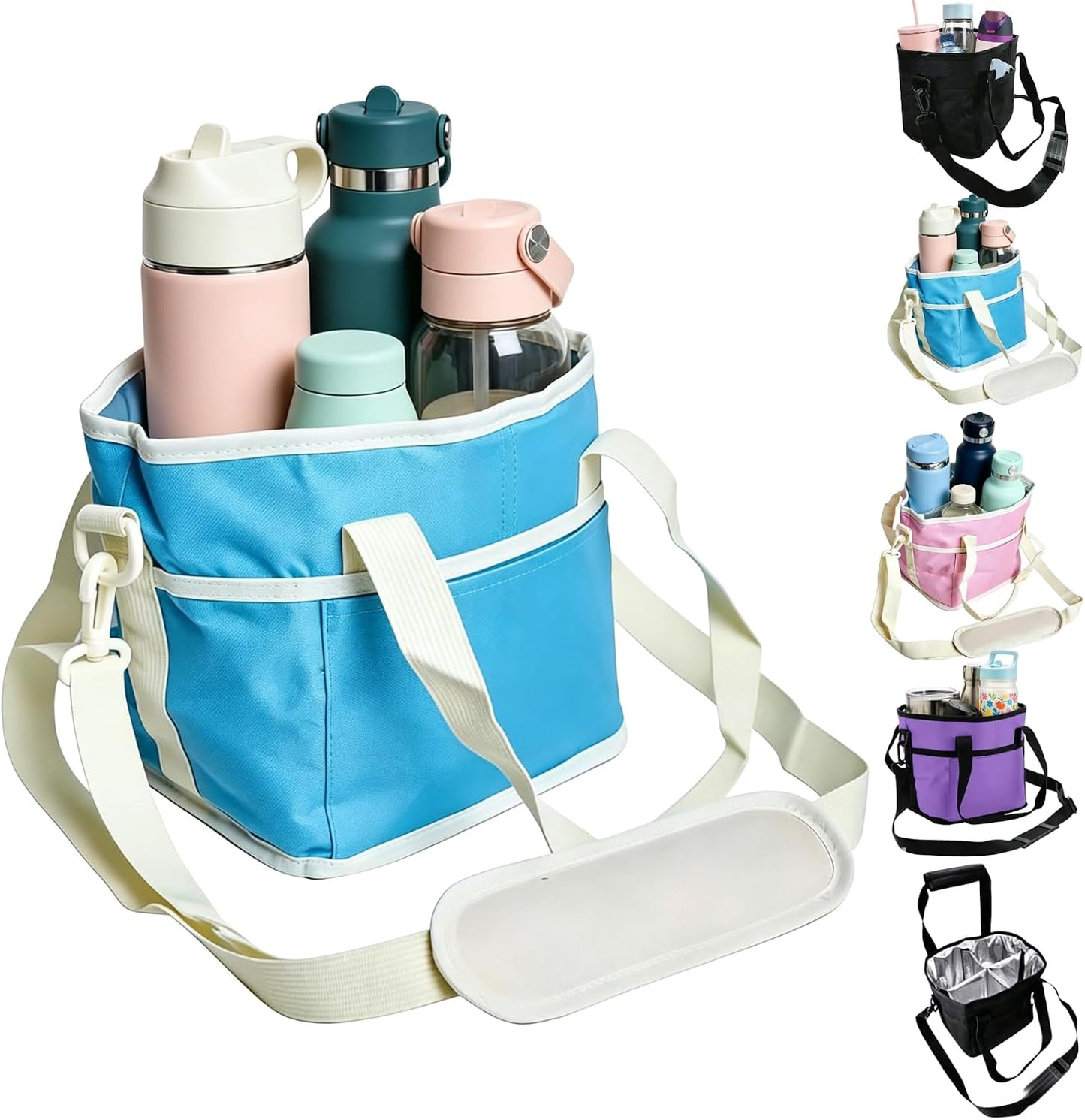 Drink Carrier Bag Insulated 4 Compartment, Multiple Tumbler Carrier Caddy, Family Size 4 Bottles Drink Bag, Water Bottle Holder with Adjustable Strap, Drink Caddy Tote for Coffee, Travel, Outings