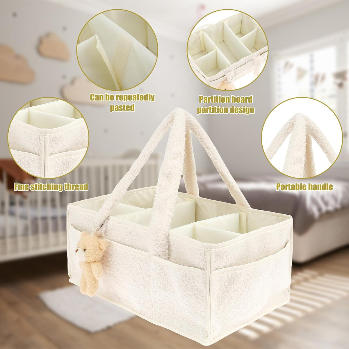 US Baby Diaper Caddy with Removable Dividers Portable Diaper Caddy Organizer Practical Diaper Organizer Multifunctional Baby Storage Basket for Changing Table(light green)