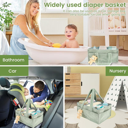 US Baby Diaper Caddy with Removable Dividers Portable Diaper Caddy Organizer Practical Diaper Organizer Multifunctional Baby Storage Basket for Changing Table(light green)