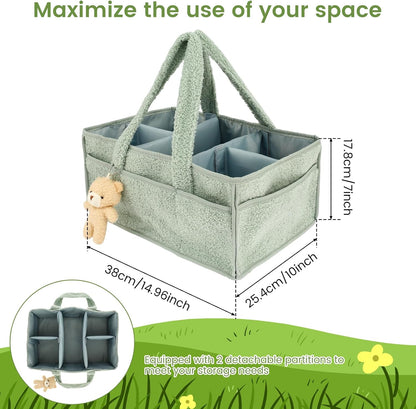 US Baby Diaper Caddy with Removable Dividers Portable Diaper Caddy Organizer Practical Diaper Organizer Multifunctional Baby Storage Basket for Changing Table(light green)