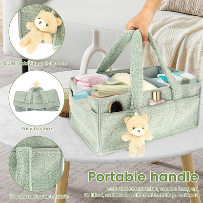 US Baby Diaper Caddy with Removable Dividers Portable Diaper Caddy Organizer Practical Diaper Organizer Multifunctional Baby Storage Basket for Changing Table(light green)