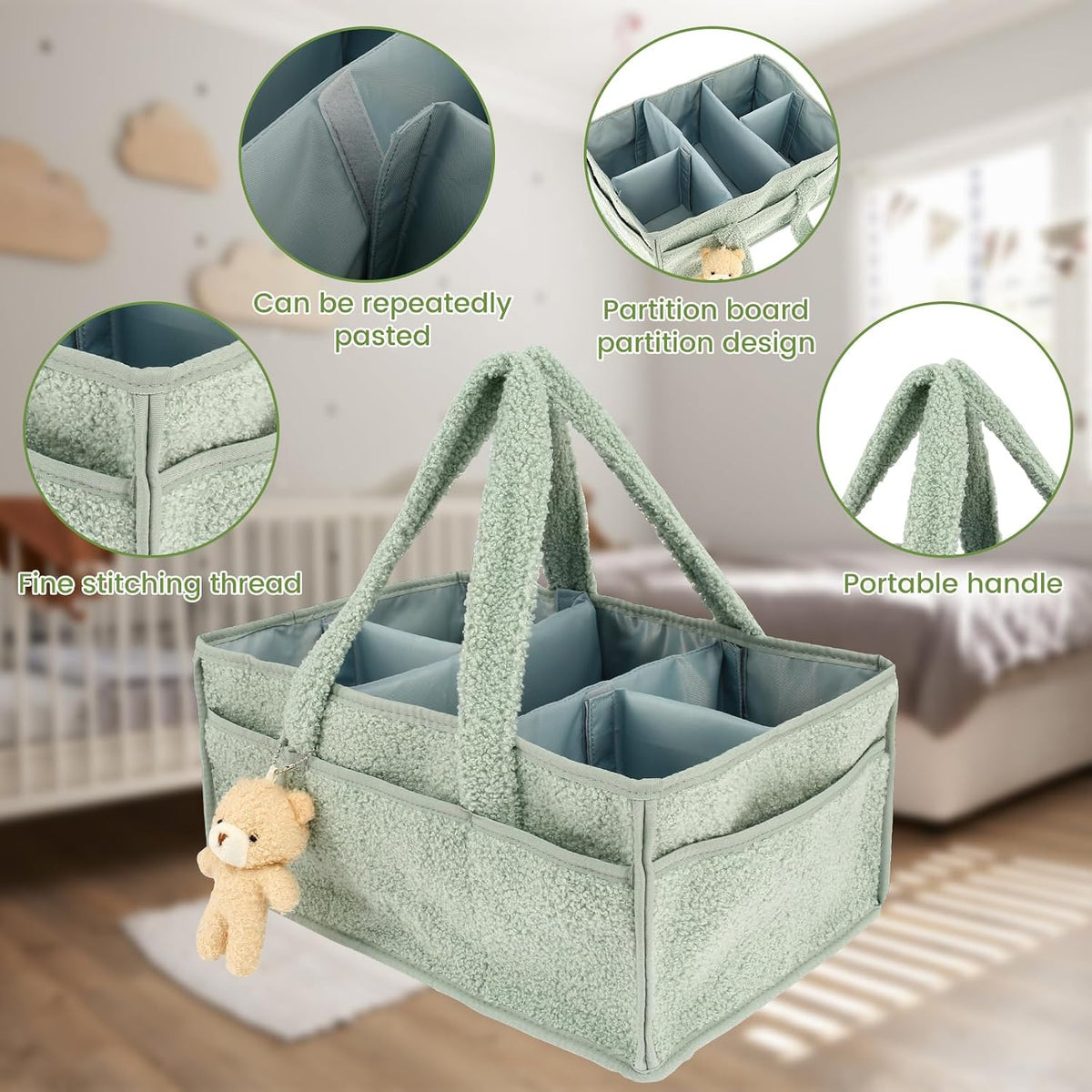 US Baby Diaper Caddy with Removable Dividers Portable Diaper Caddy Organizer Practical Diaper Organizer Multifunctional Baby Storage Basket for Changing Table(light green)