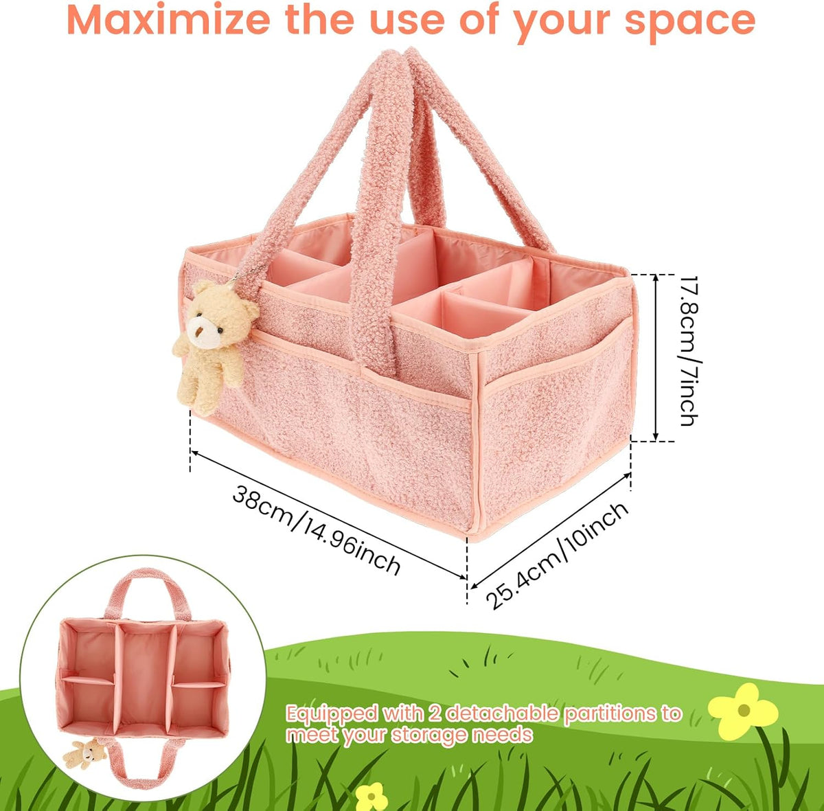 US Baby Diaper Caddy with Removable Dividers Portable Diaper Caddy Organizer Practical Diaper Organizer Multifunctional Baby Storage Basket for Changing Table(light green)