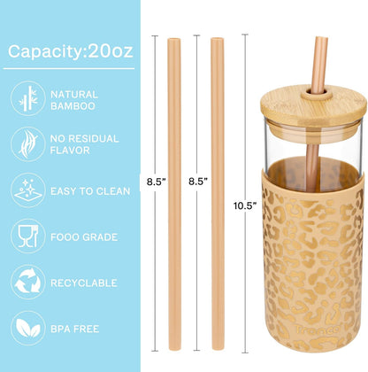 20 oz Glass Tumbler with Lids and Straws, Reusable Iced Coffee Cups | Borosilicate Glass Cups with Bamboo Lid, Silicone Sleeve, Dishwasher Safe, Cup Holder Friendly, BPA-Free, Iced Coffee Tumbler - Colors B