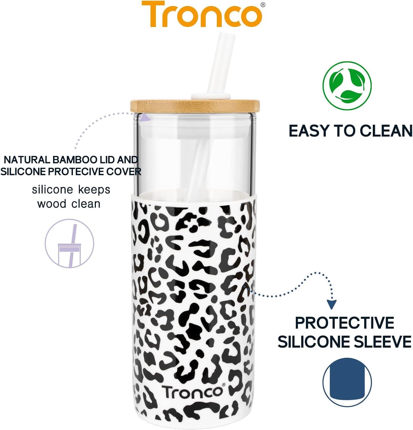 20 oz Glass Tumbler with Lids and Straws, Reusable Iced Coffee Cups | Borosilicate Glass Cups with Bamboo Lid, Silicone Sleeve, Dishwasher Safe, Cup Holder Friendly, BPA-Free, Iced Coffee Tumbler - Colors B