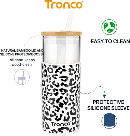 20 oz Glass Tumbler with Lids and Straws, Reusable Iced Coffee Cups | Borosilicate Glass Cups with Bamboo Lid, Silicone Sleeve, Dishwasher Safe, Cup Holder Friendly, BPA-Free, Iced Coffee Tumbler - Colors B