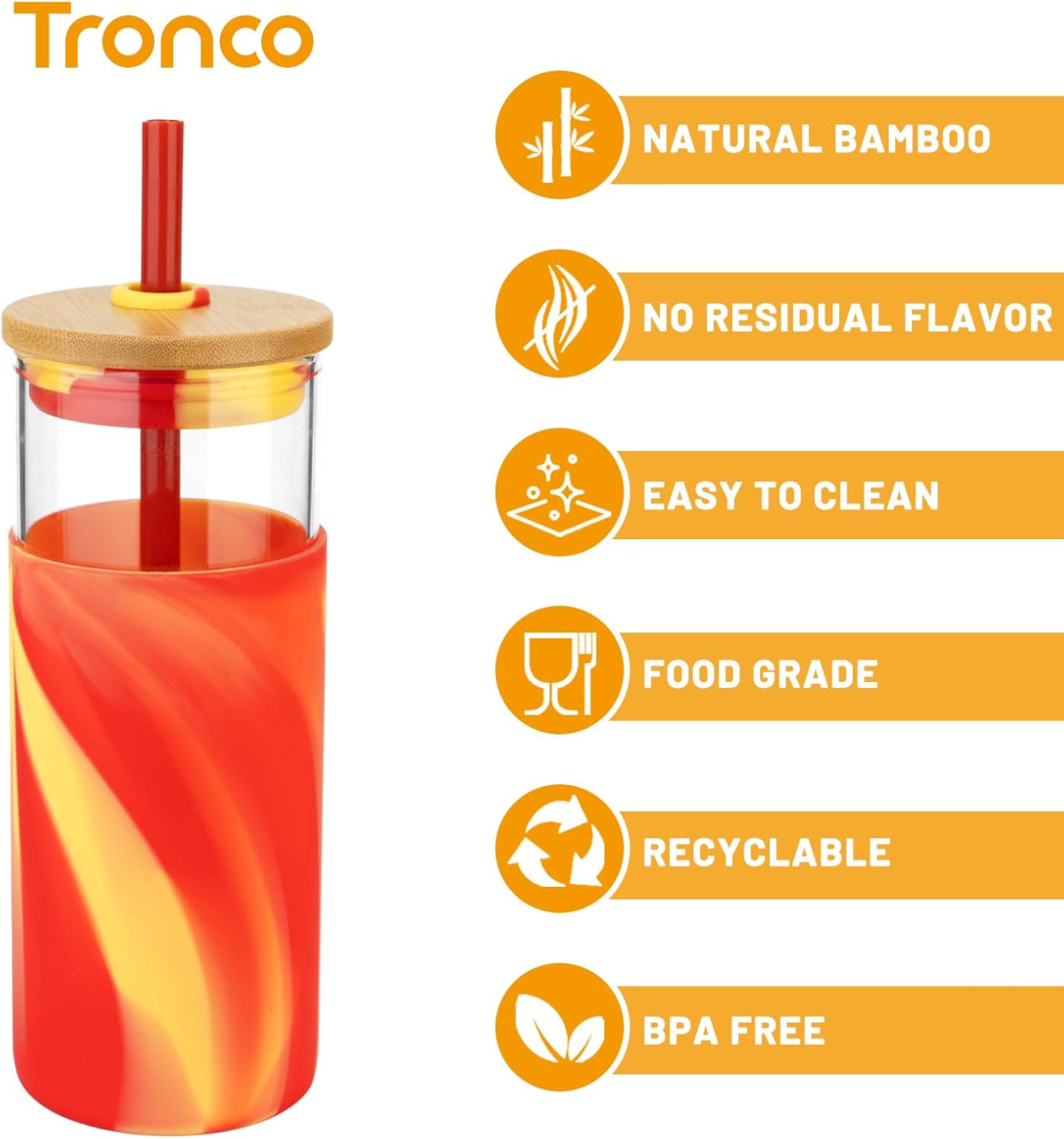 20 oz Glass Tumbler with Lids and Straws, Reusable Iced Coffee Cups | Borosilicate Glass Cups with Bamboo Lid, Silicone Sleeve, Dishwasher Safe, Cup Holder Friendly, BPA-Free, Iced Coffee Tumbler - Colors B