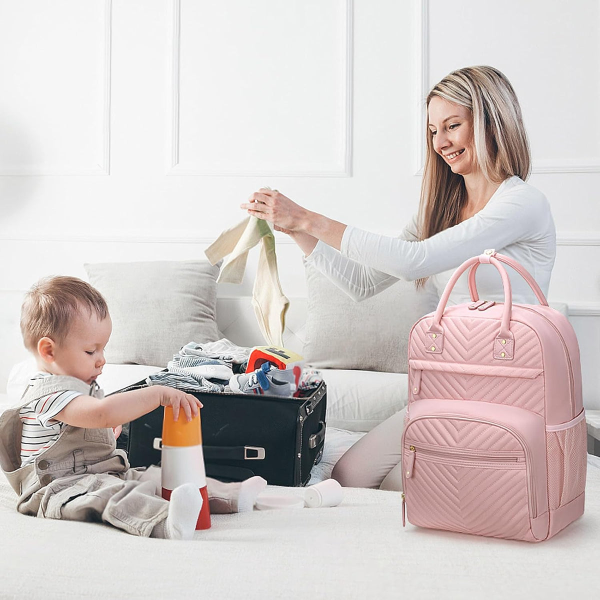 Diaper Bag Backpack for Women with Insulated Pockets Green