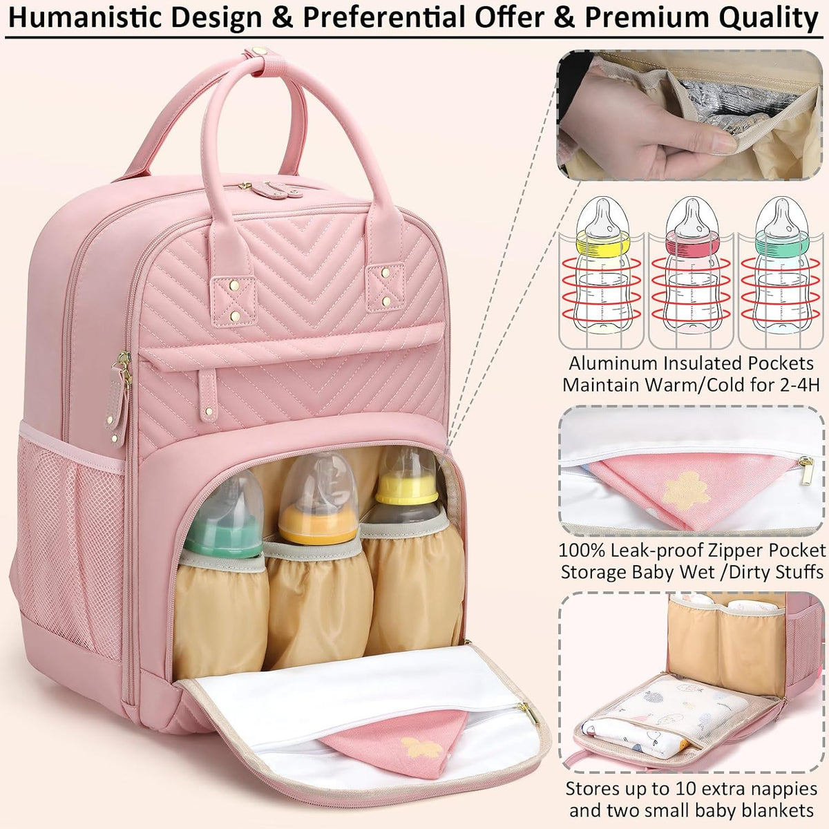 Diaper Bag Backpack for Women with Insulated Pockets Green