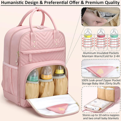 Diaper Bag Backpack for Women with Insulated Pockets Green