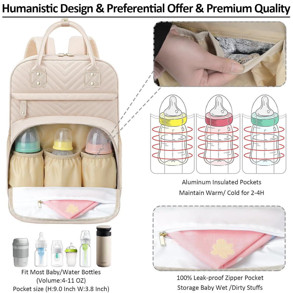 Diaper Bag Backpack for Women with Insulated Pockets Green