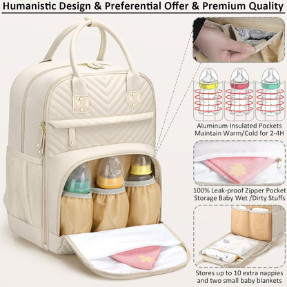Diaper Bag Backpack for Women with Insulated Pockets Green