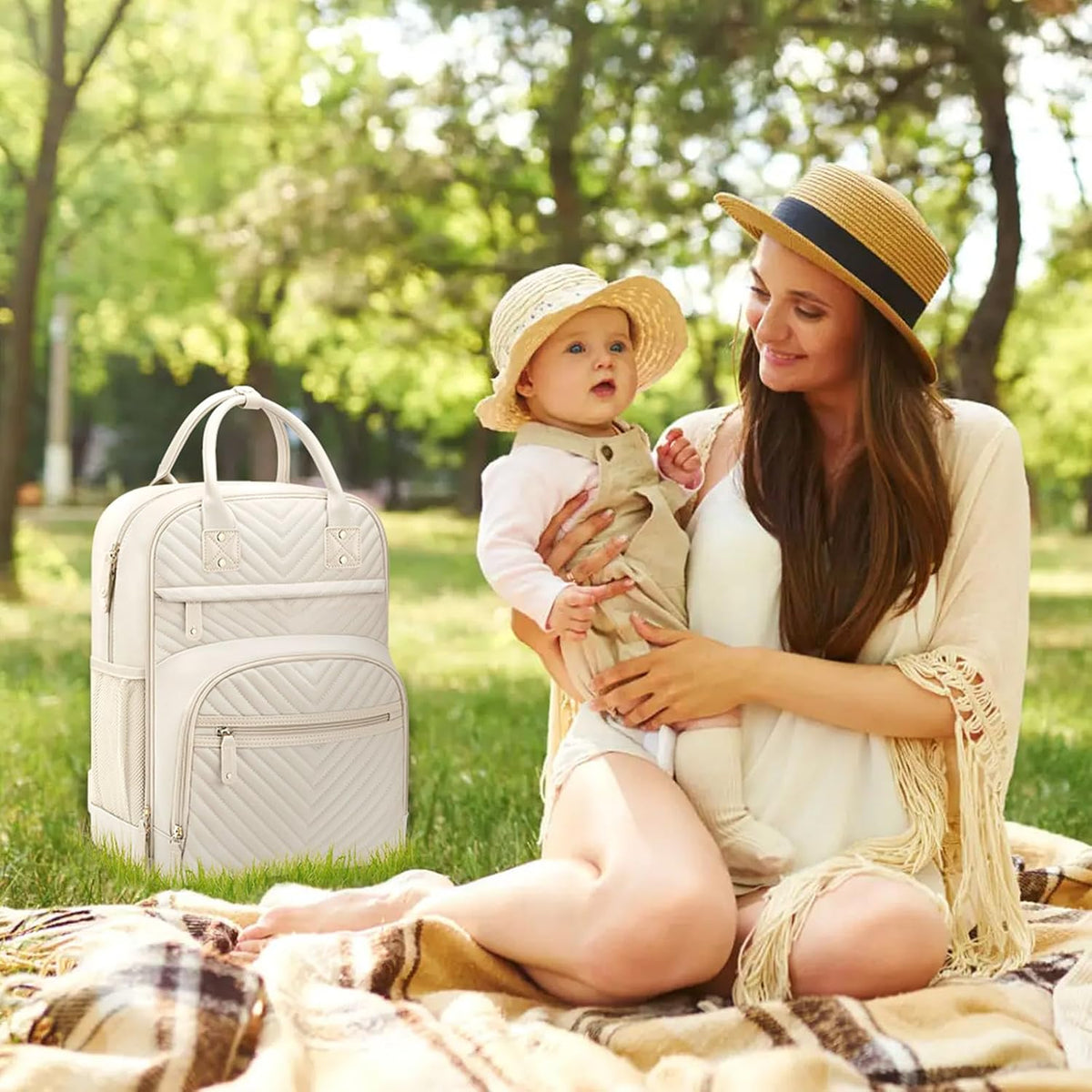 Diaper Bag Backpack for Women with Insulated Pockets Green