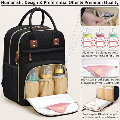 Diaper Bag Backpack for Women with Insulated Pockets Green