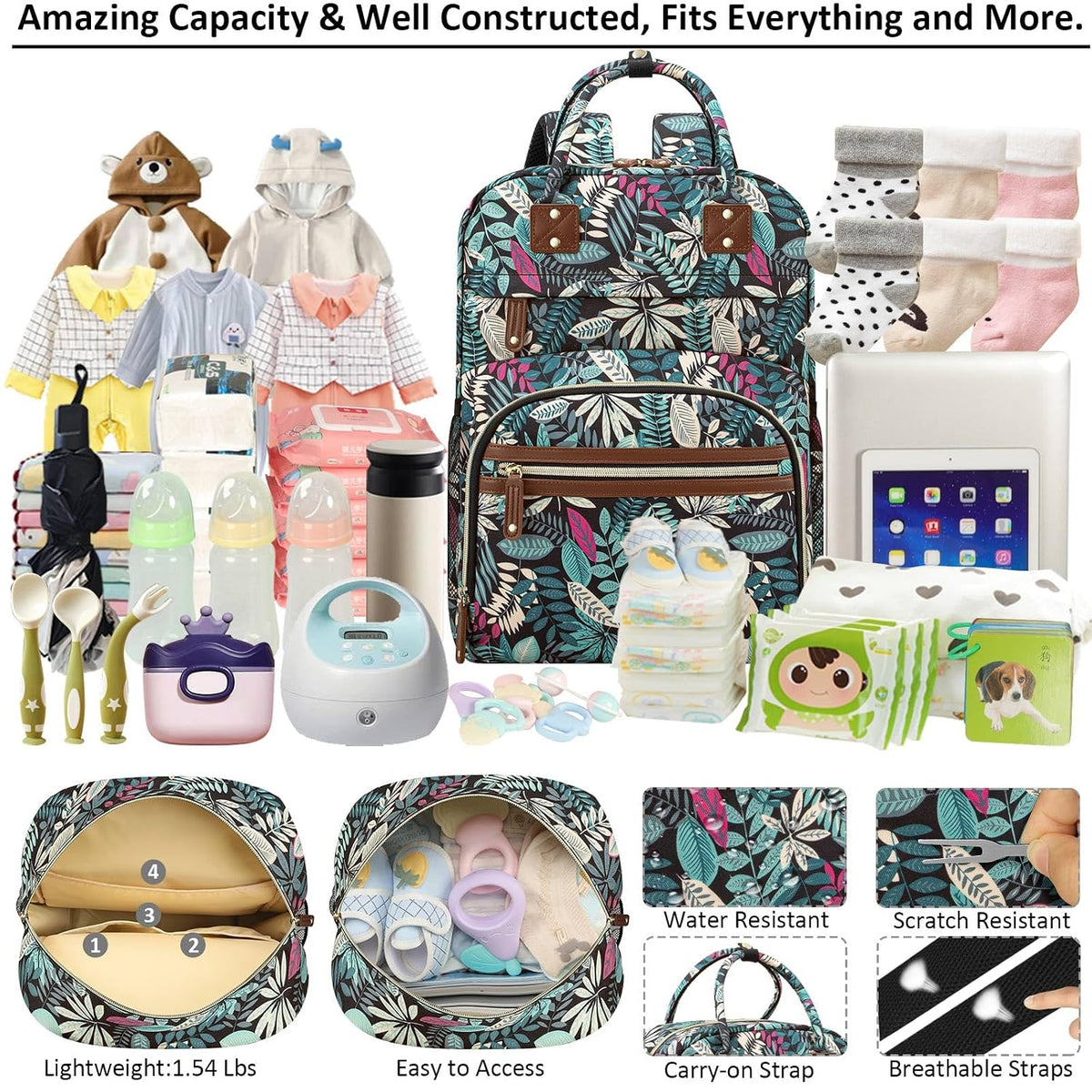 Diaper Bag Backpack for Women with Insulated Pockets Green