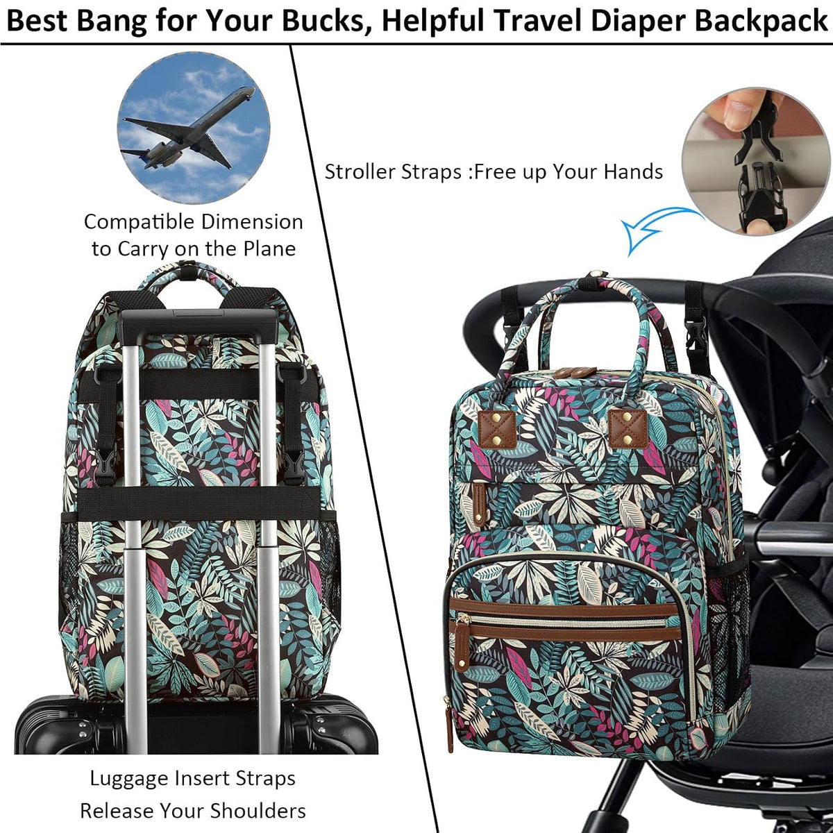 Diaper Bag Backpack for Women with Insulated Pockets Green