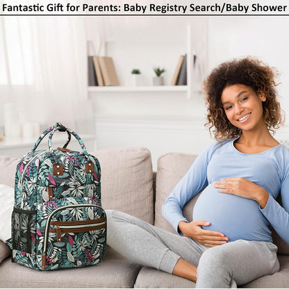 Diaper Bag Backpack for Women with Insulated Pockets Green