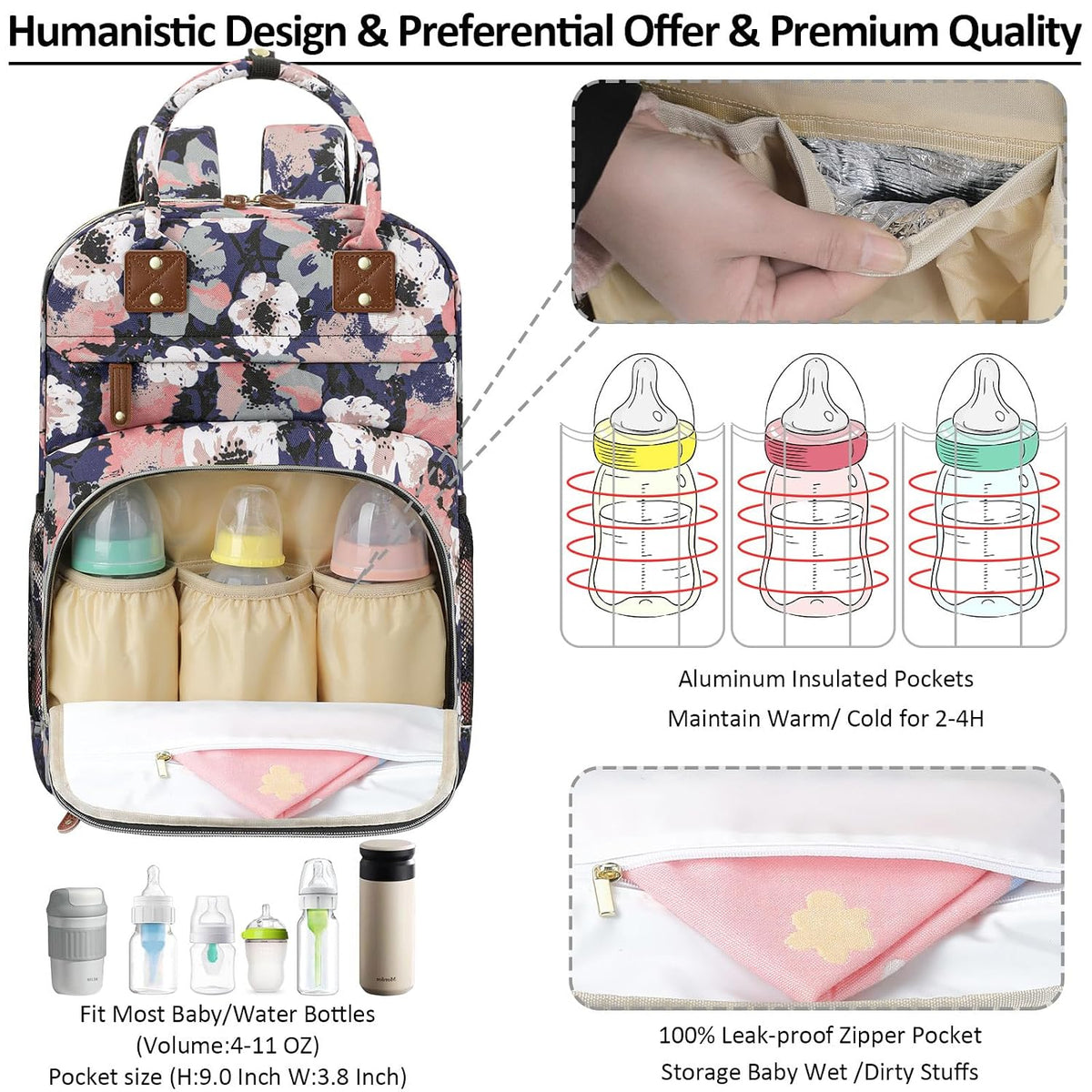 Diaper Bag Backpack for Women with Insulated Pockets Green
