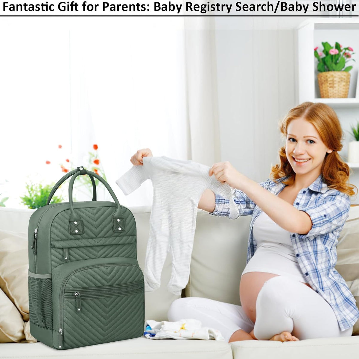 Diaper Bag Backpack for Women with Insulated Pockets Green