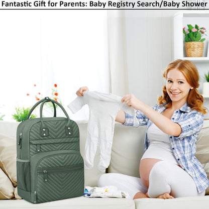 Diaper Bag Backpack for Women with Insulated Pockets Green
