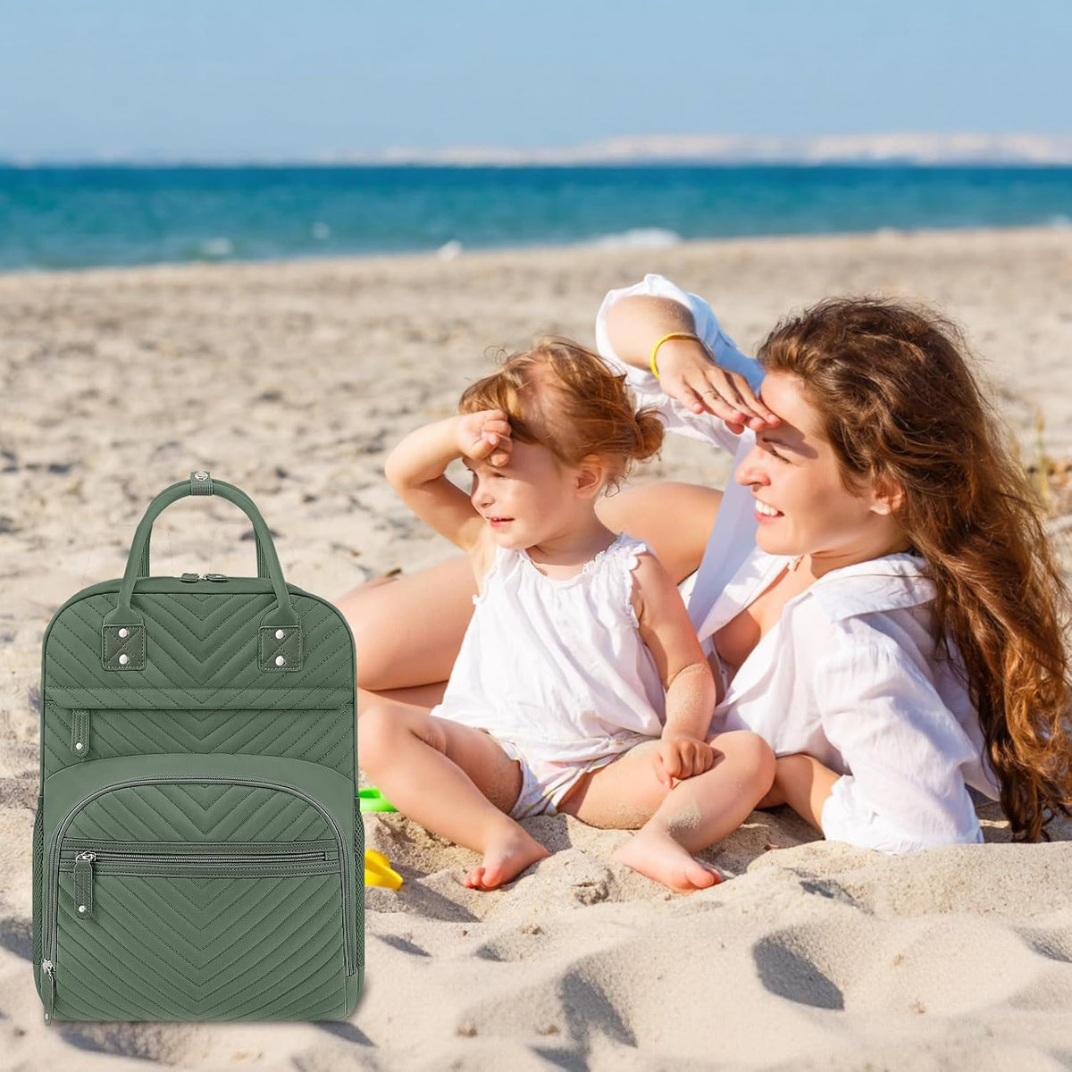 Diaper Bag Backpack for Women with Insulated Pockets Green