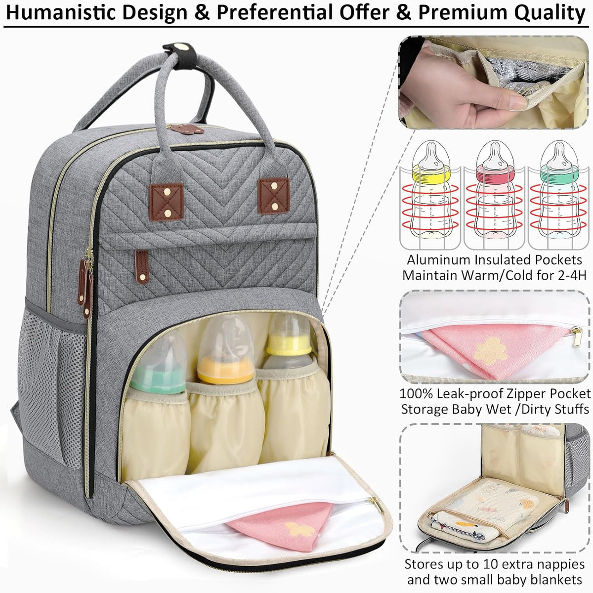 Diaper Bag Backpack for Women with Insulated Pockets Green