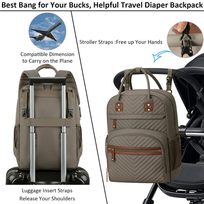Diaper Bag Backpack for Women with Insulated Pockets Green