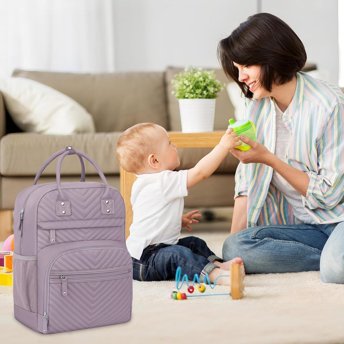 Diaper Bag Backpack for Women with Insulated Pockets Green