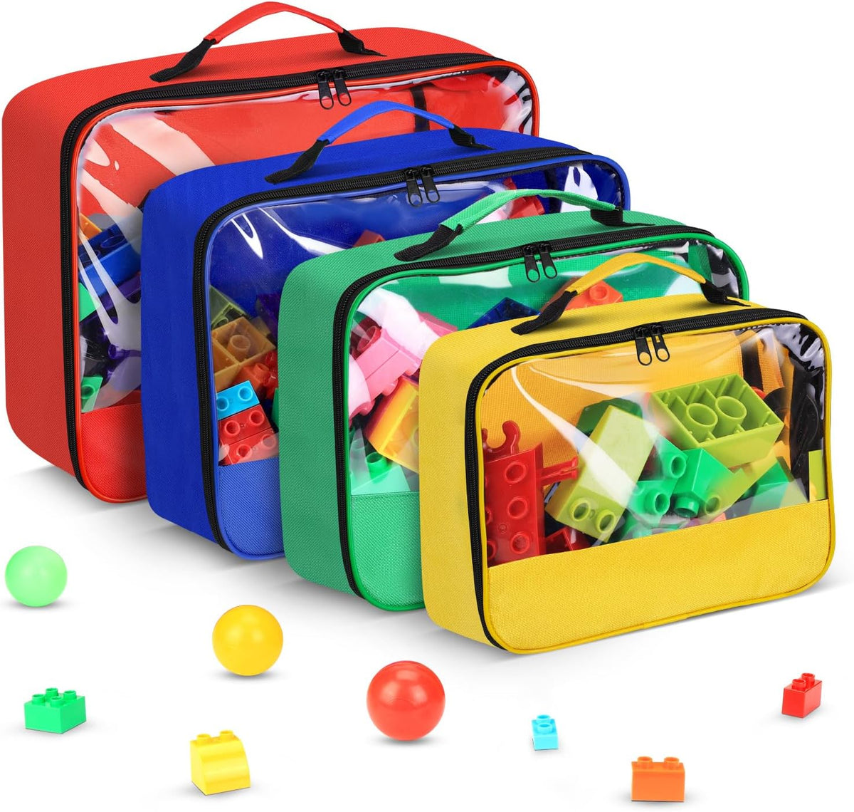 6 Pack Toy Storage Bags with Zipper, Reusable Organizing Bags with Portable Handle, Travel Case for Building Blocks, Bricks, Puzzles, Books, Board Game Storage