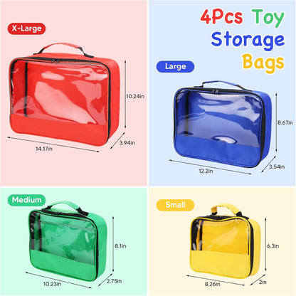 6 Pack Toy Storage Bags with Zipper, Reusable Organizing Bags with Portable Handle, Travel Case for Building Blocks, Bricks, Puzzles, Books, Board Game Storage