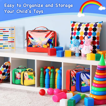 6 Pack Toy Storage Bags with Zipper, Reusable Organizing Bags with Portable Handle, Travel Case for Building Blocks, Bricks, Puzzles, Books, Board Game Storage