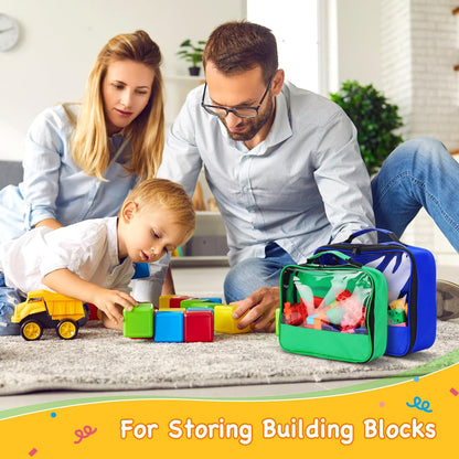 6 Pack Toy Storage Bags with Zipper, Reusable Organizing Bags with Portable Handle, Travel Case for Building Blocks, Bricks, Puzzles, Books, Board Game Storage