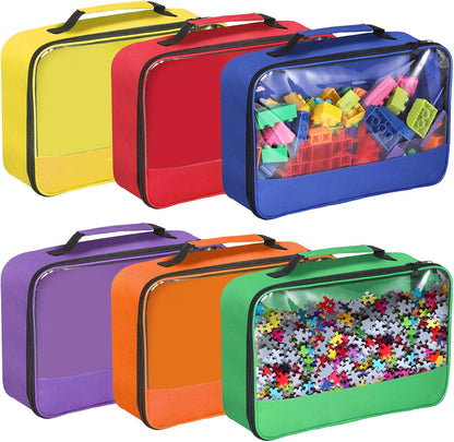 6 Pack Toy Storage Bags with Zipper, Reusable Organizing Bags with Portable Handle, Travel Case for Building Blocks, Bricks, Puzzles, Books, Board Game Storage